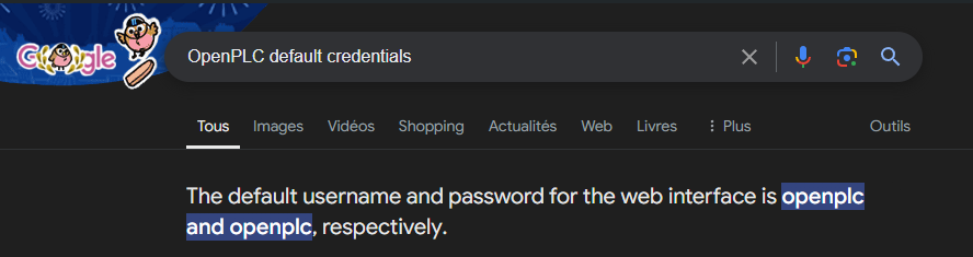 OpenPLC  default credentials